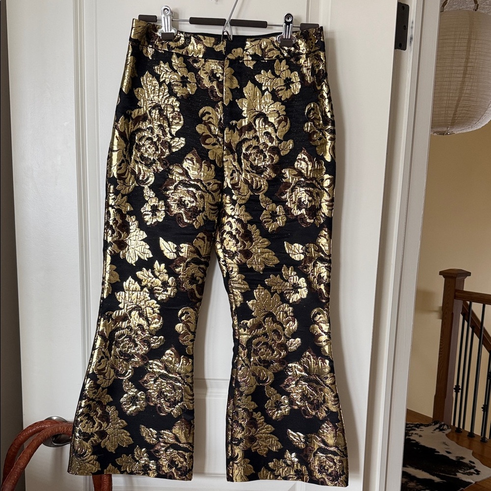 Smythe Black and Gold Floral Boot Cut Pants